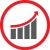 Chart icon with upward red arrow inside a red circle